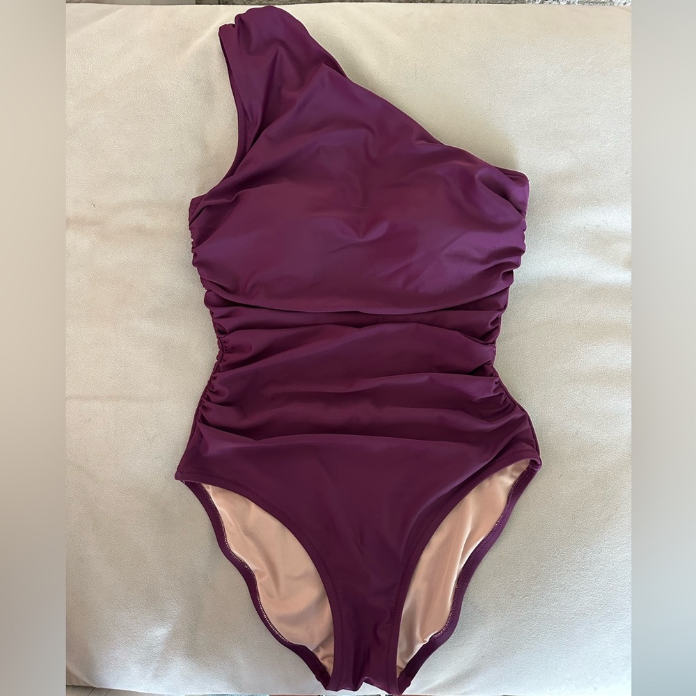 J Crew One-Shoulder Deep Burgundy One-Piece Swimsuit